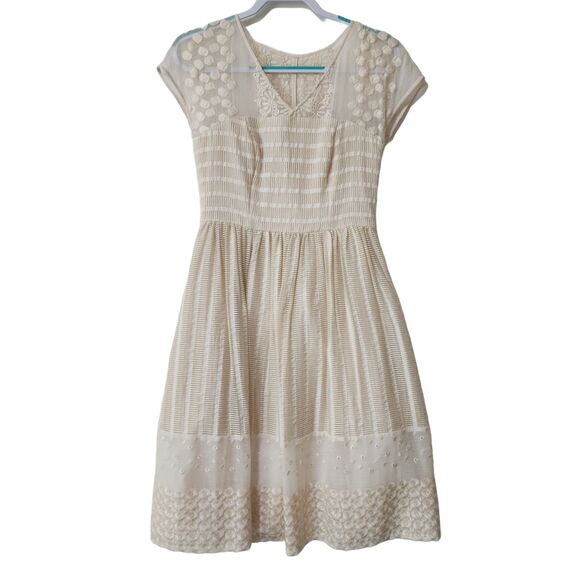 Anthropologie by Moulinette Soeurs Womens Poema Lace Dress Ivory Petticoat Sz 8 - Picture 1 of 10